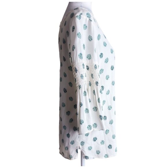 LOFT Lightweight Monstera Leaf Print Boho Flared Sleeve Blouse Women's Sz XS - Picture 7 of 10